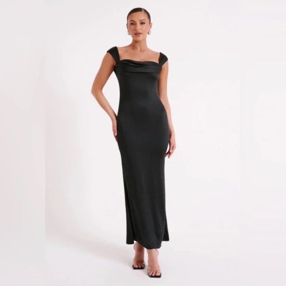 NEW WITH TAGS Meshki Lacey Backless Satin Maxi Dress - Black